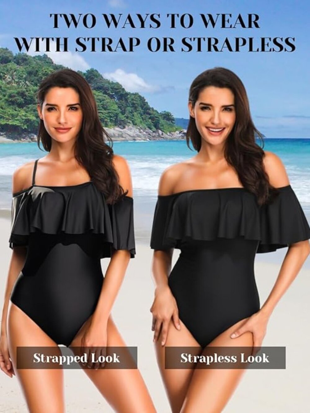 New One Piece Off Shoulder Ruffled Bathing Suit
